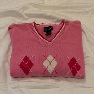 Vintage 90s Rafaella Pink Argyle V-Neck Sweater size L